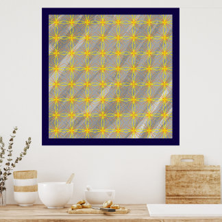 Golden Star Crosses on Grey Waves Poster