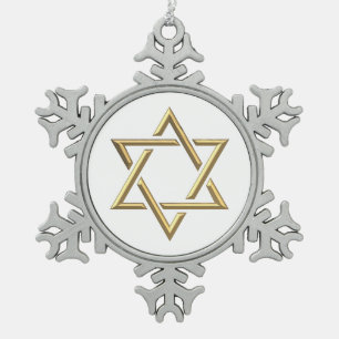 Golden Star of David Snowflake Pewter Christmas Ornament