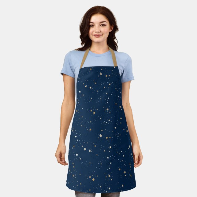 Golden Star on Blue Night Pattern Apron (Worn)