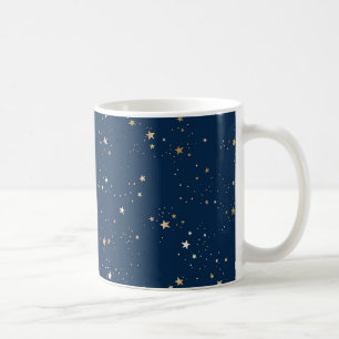 Golden Star on Blue Night Pattern Coffee Mug