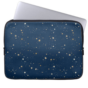 Golden Star on Blue Night Pattern Laptop Sleeve