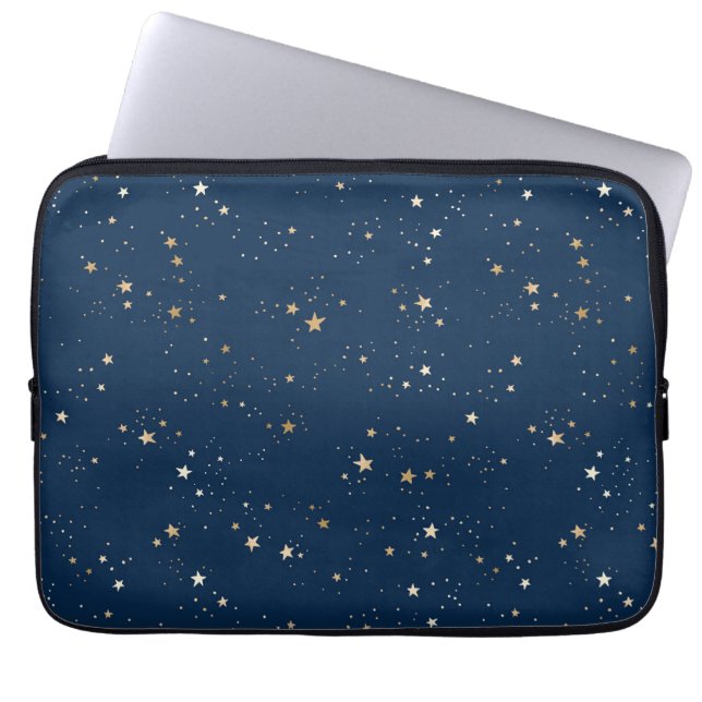 Golden Star on Blue Night Pattern Laptop Sleeve (Front)