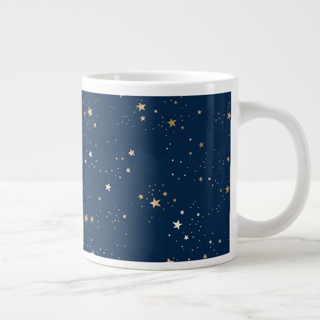Golden Star on Blue Night Pattern Large Coffee Mug (Right)