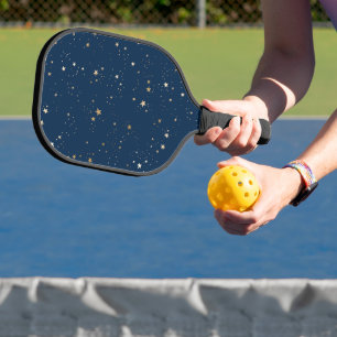 Golden Star on Blue Night Pattern Pickleball Paddle