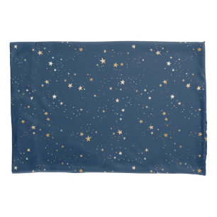 Golden Star on Blue Night Pattern Pillowcase