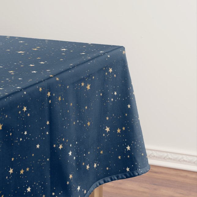 Golden Star on Blue Night Pattern Tablecloth (In Situ)