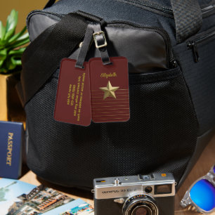 Golden Star on Deep Red Luggage Tag