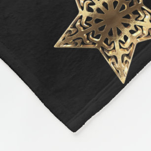 Golden Star Striped Pattern Black and Gold Fleece Blanket