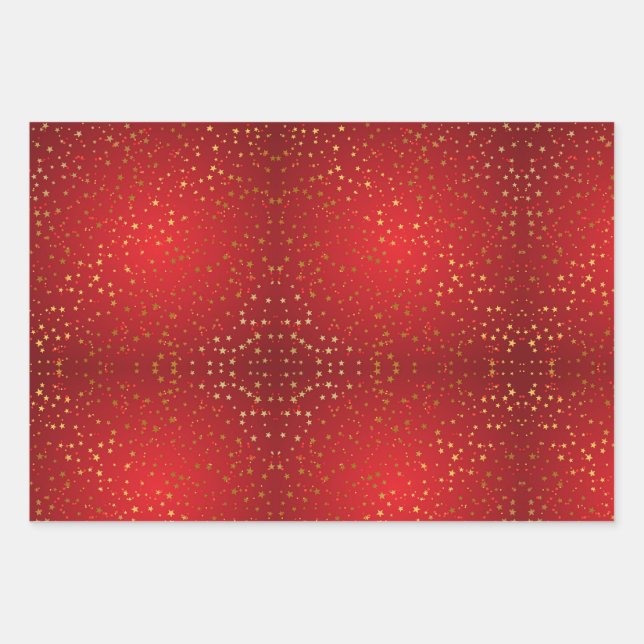 Golden Star With Red Background Wrapping Paper Sheet (Front)