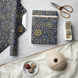 Golden Starburst Fireworks Pattern Wrapping Paper