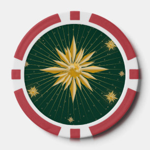 Golden Starburst Floral Pattern on Deep Green – El Poker Chips