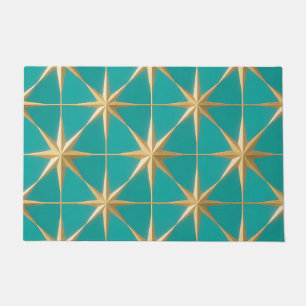 Golden Starburst Geometric Teal Midcentury Doormat