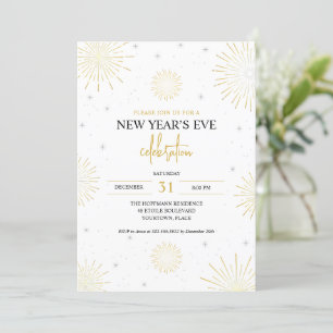 Golden Starbursts New Year's Eve Party Invitation