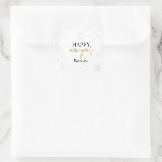 Golden Starbursts New Year's Eve Party Square Sticker (Bag)
