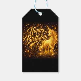 Golden Stardust Birthday — Fantasy Unicorn Gift Tags