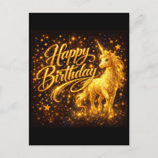 Golden Stardust Birthday — Fantasy Unicorn Invitation Postcard