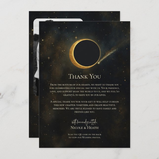Golden Stardust Eclipse Celestial Thank You Invitation (Front/Back)