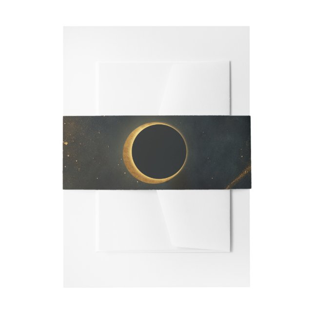 Golden Stardust Eclipse Celestial Wedding  Invitation Belly Band (Front Example)