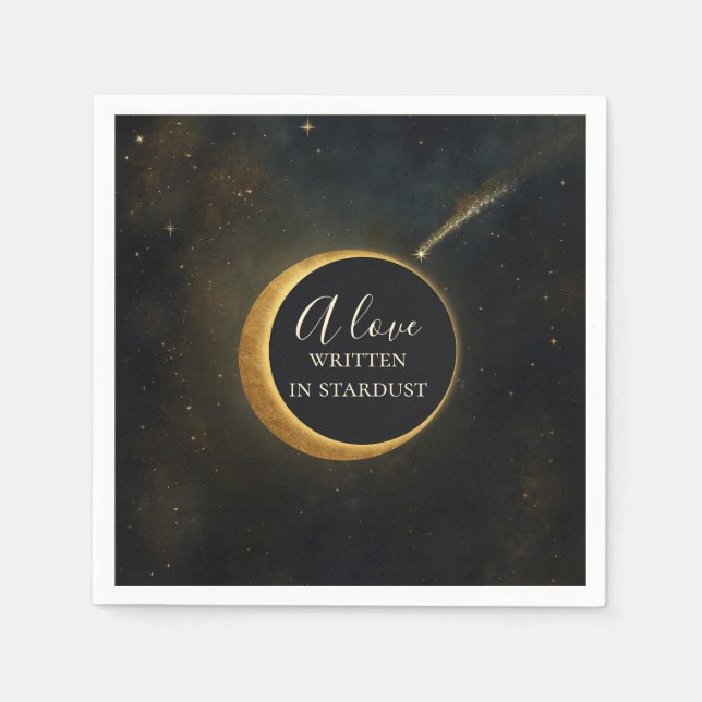 Golden Stardust Eclipse Celestial Wedding  Napkin (Front)