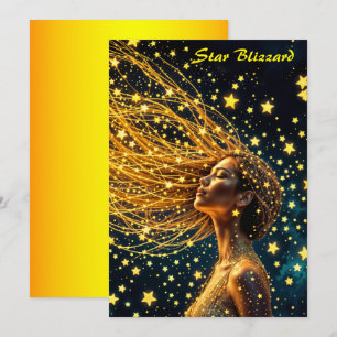 Golden stardust fashion beauty girl glow sky invitation
