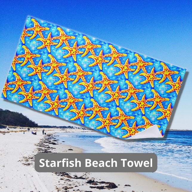 Golden Starfish on Blue Beach Towel (Creator Uploaded)