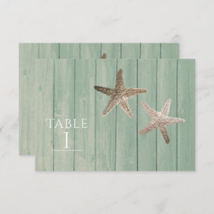 Golden Starfish & Wood Elegant Beach Table Number