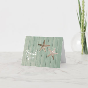 Golden Starfish & Wood Elegant Beach Thank You Card