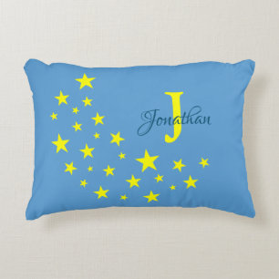 Golden Starry Moon on Picton Blue Custom Baby Decorative Cushion