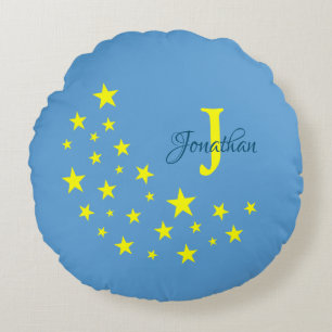 Golden Starry Moon on Picton Blue Custom Baby Round Cushion