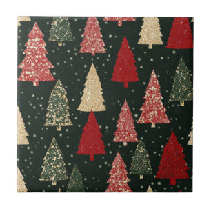 Golden Stars and Christmas Trees (2) Ceramic Tile