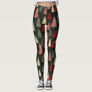 Golden Stars and Christmas Trees (2) Leggings
