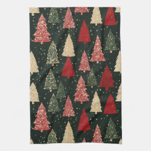Golden Stars and Christmas Trees (2) Tea Towel