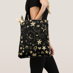 Golden Stars And Hearts Tote Bag