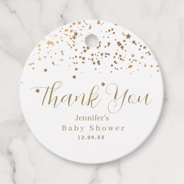 Golden Stars Baby Shower Favour Tags (Front)