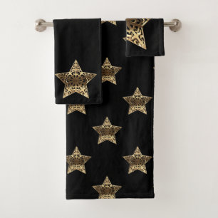Golden Stars Black and Gold Elegant Typography Bath Towel Set