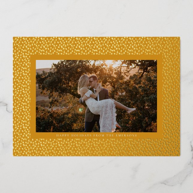 Golden Stars Boho Photo Gold Foil Holiday Card (Front)