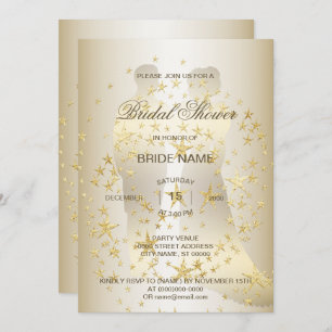 Golden Stars Bride And Groom Bridal Shower Party Invitation