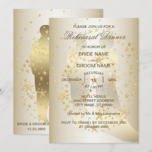 Golden Stars Bride And Groom Rehearsal Dinner Invitation