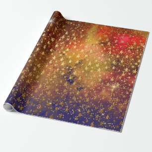 Golden Stars Confetti Celestial Galaxy Firmament Wrapping Paper
