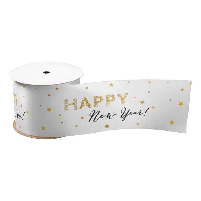 Golden Stars - Happy New Year Satin Ribbon (Spool)