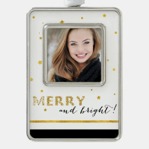 Golden Stars - Merry and Bright Silver Plated Framed Ornament