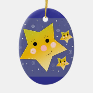 Golden Stars on a Blue Sky Background Ceramic Ornament