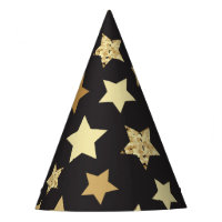 Golden Stars on Black Background Pattern