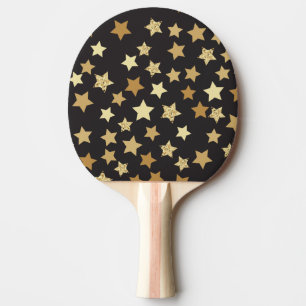 Golden Stars on Black Background Pattern Ping Pong Paddle