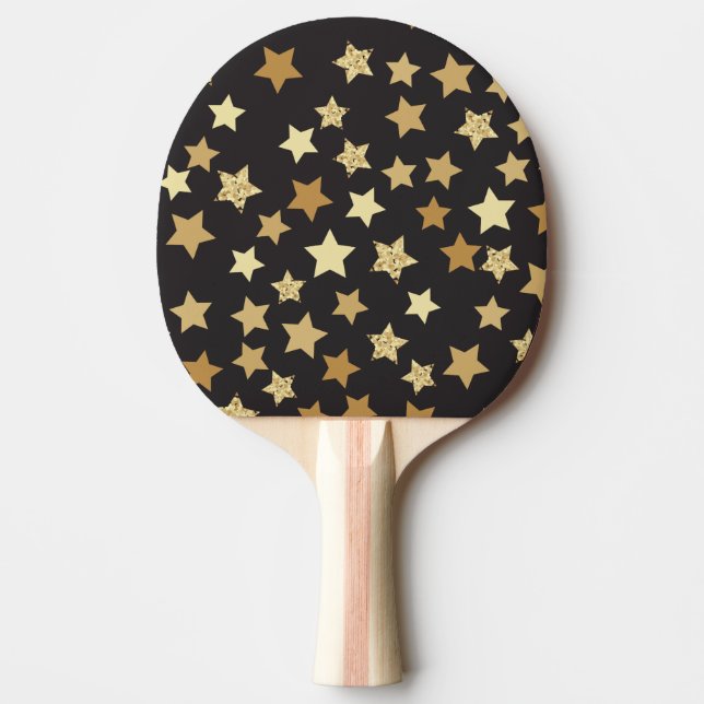 Golden Stars on Black Background Pattern Ping Pong Paddle (Front)