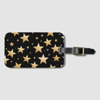 Golden stars on black digital art  luggage tag