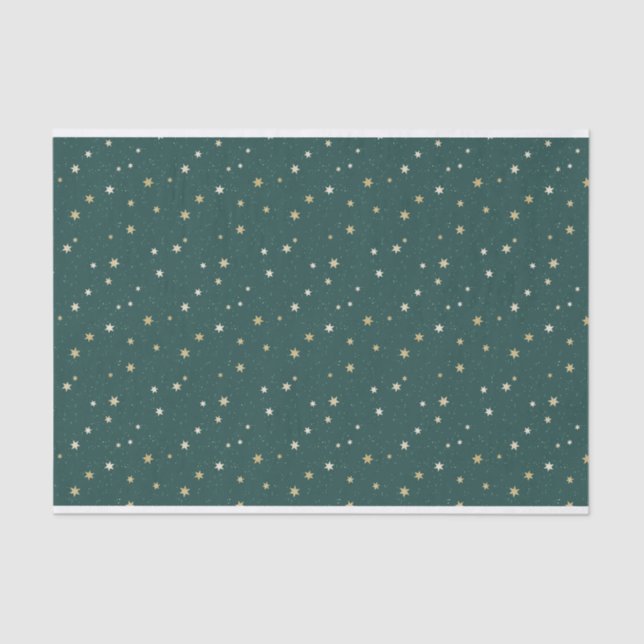 Golden Stars on Green Sky Christmas  Tissue Paper (Front)