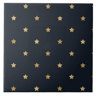 Golden stars on midnight black ceramic tile