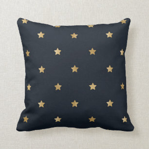 Golden Stars on Midnight Black Cushion
