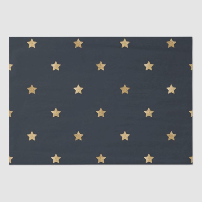 Golden Stars on Midnight Black Tissue Paper (Front)